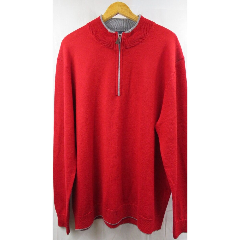 Hart Schaffner Marx Merino Wool 1/4 Zip Sweater XL Red Preppy Vibrant Academia